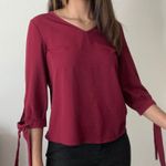 SheIn  Blouse V-Neck 3/4 Sleeve‎ Tie-Cuff Burgundy Top Size S Photo 0