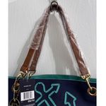 Tommy Hilfiger  Nautical Anchor Canvas Tote Bag Navy & Green with Brown Handles Photo 2