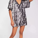Free People Grey Metallic Shimmery Sequin Mini Dress Sheer Oversized Photo 0