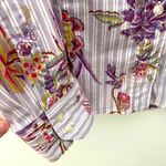 Etro Floral Stripe Shirt Womens 12 Classic Printed Poplin Button Down Top Purple Photo 4