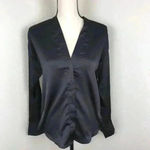 Olivaceous  Women’s Charcoal Gray Satin Blouse Size S Lightweight‎ Casual Office Photo 6