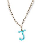 J Initial Charm Gold Link Necklace Choker NEW Blue Photo 1