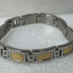 18K Yellow Good Inlay & Stainless Steel Diamond Men’s Bracelet 8.75” Long Photo 6
