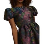 David's Bridal DB STUDIO Puff Sleeve Open Back Brocade A-Line Metallic Mini Dress Size 10 Photo 4