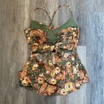 Lily White  Green Floral Paisley Open Back Tank Top Size S Photo 1