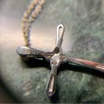 Diamond Accent Beveled Cross Necklace Sterling Silver 925 18” Photo 6