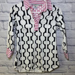 Gretchen Scott 1/2 Button Top Shirt Geometric Cotton Stretch Blend Read Below White Photo 0