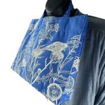VTG 70s Birds & Floral Small Blue Tote Bag Flamstead Of Vermont Unisex 2 Handles Photo 1