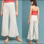 Feather Bone Anthropologie Cream Cherry Print Wide Leg Pants size 0 Photo 1