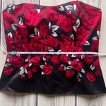 White House | Black Market Red & Black Rose Print Bustier Corset Top Photo 5