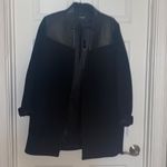 Neiman Marcus Maje structured black wool coat with leather collar and shoulder accent … Photo 3