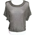 Vince Metallic Green Open Knit Dolman Sleeve Round Neck Pullover Top Extra Small Photo 0