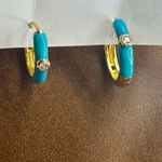 Blue Enamel Painted Diamond Gold Hoops Photo 2