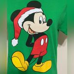 Disney  Mickey Mouse Santa Hat Graphic T-Shirt Holiday Xmas Green Cotton Size S Photo 4