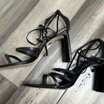 Schutz  Leaf Strappy Lace Up Heels Women's Black Gold Detail Size 10 EUC Photo 2