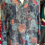 Gap Navy Blue Floral Casual Business Medium Blouse Sheer Photo 5