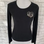 Women scoopneck Longsleeve black top w/studded Love on front of top Photo 0
