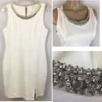 Monteau White Rhinestone Neck Embellished Sleeveless Occasion Shift Dress L Photo 1