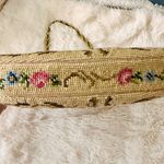 Vintage Floral Needlepoint Handbag Purse Petit Point Tapestry Bag Pink Photo 6