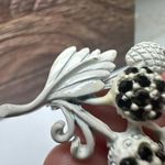 Vintage Hollycraft Berries Berry Branch White Enamel Black Rhinestone Brooch Pin Photo 7