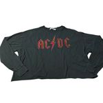 Daydreamer Free People Size S AC/DC Long Sleeve Graphic Tee Charcoal Black Boxy Photo 2