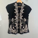 Citron Black Bamboo Button Up Blouse‎ with White Embroidery XS Petite Boho Coast Size undefined Photo 3