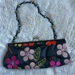 Vintage Y2K Beaded Embroidered Floral Black Clutch Purse Bag Whimsical Glam Photo 0