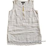 Ellen Tracy  Linen Tan & Cream Pin Stripe Sleeveless Top w/ Gold Hardware Medium Photo 10