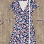 Sézane Sezane Anastasia Blue Poppy Floral Wrap Dress Lined Summer Mini Dress 34 US 2 XS Photo 9