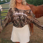 Cowboy Pillows Camouflage Long Sleeve Shirt Womens Cut Neck Tree Bark Print XL Brown Photo 0