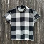 SheIn Buffalo Plaid Mock Neck Short Sleeve Crop Top in Black/White - Size Small Photo 0