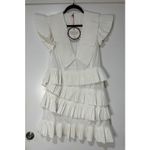 Celia B Bjorn Dress White Crisp Cotton Size Large NWT Pleated Ruffled Trim Photo 1