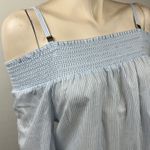 Calvin Klein Light Blue and White Striped Off Shoulder Blouse Photo 4