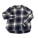 L.L.Bean Navy Plaid Quarter Button Pullover Blouse Lightweight Flannel Shirt Sz S Photo 0