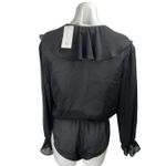 Liz Claiborne Black Long Sleeve Ruffle Collar V Neck Blouse Bodysuit Top Size 8 Photo 1