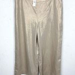 Talbots  Womens Linen Cropped Wide Leg Pants Gold Flat Front Side Zip Size 12P Photo 0