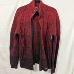 EXPRESS Cable Knit Sweater Full Zip Large Womens Red Black Ombré Pockets Photo 4