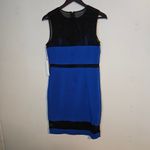 JAYGODFREY Blue Black Mini Dress Women's 10 Mesh Cutouts High Neck Cocktail Photo 3