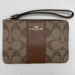 Coach Corner Zip Wristlet Brown True Red Signature Canvas Saddle F58035 NWT Photo 1