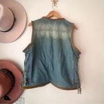 VINTAGE denim leopard lined vest beading studded reworked SIZE LARGE Coachella Blue Photo 5