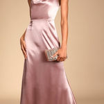 Lulus  On the Guest List Mauve Satin One-Shoulder Maxi Dress, Size Small Photo 0