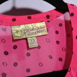 Y2K Princess Vera Wang Hot Pink Polka Dot Sheer Button Up Top Sleeveless XS Tie Photo 3