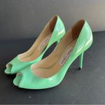 Jimmy Choo  | Seafoam Green Peep Toe Patent Leather Heels Sz 35.5 Photo 3