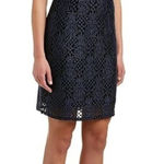 T Tahari  Blue Metallic Lace Velvet Dress Sheath Boat Neck Size Medium Photo 0