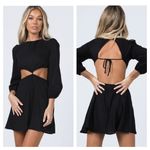 Princess Polly  Cassie Black Linen Mini Dress Size 2 Cut Out Long Sleeve Aline Photo 1