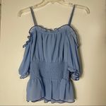 Lovers + Friends  Blue off shoulder cinched top Photo 5