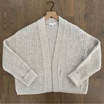 NWOT White + Warren Cashmere Air Spun Ribbed Open Cardigan in White Marl Large Gray Photo 5