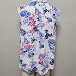 Elle pink blue floral ruffle placket sleeveless button down size medium Photo 6