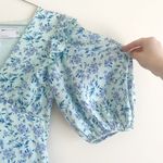 ASOS Design Satin Pleated Puff Sleeve Floral Midi Floral Tea Dress Photo 5