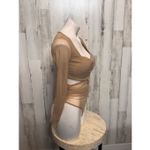 Nude Sheer Mesh Long Sleeve Ruched Cut Out Bodysuit – Sexy Stretchy One Piece To Tan Size M Photo 3